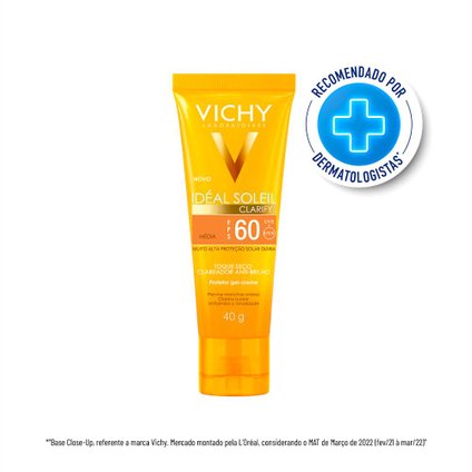 PROTETOR SOLAR VICHY IDEAL SOLEIL CLARIFY COR MÉDIA FPS 60 40G