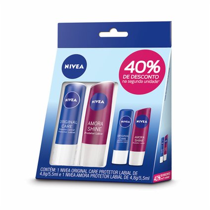 KIT PROTETOR LABIAL NÍVEA ESSENTIAL CARE + PROTETOR LABIAL NÍVEA AMORA
