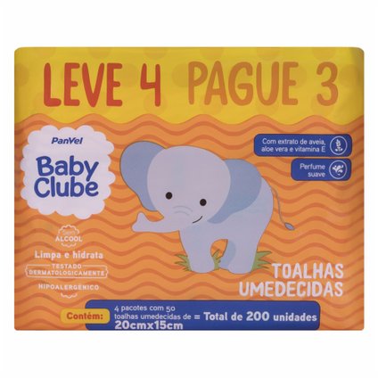 TOALHAS UMEDECIDAS PANVEL BABY CLUBE 50 UNIDADES LEVE 4 PAGUE 3