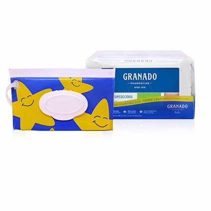 KIT LENÇO UMEDECIDO GRANADO BEBE 4 UNIDADES C/50 + PORTA LENÇO ESTRELA