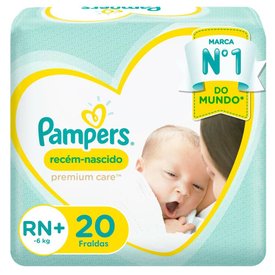 FRALDA PAMPERS PREMIUM CARE RECÉM-NASCIDO RN+ COM 20 UNIDADES