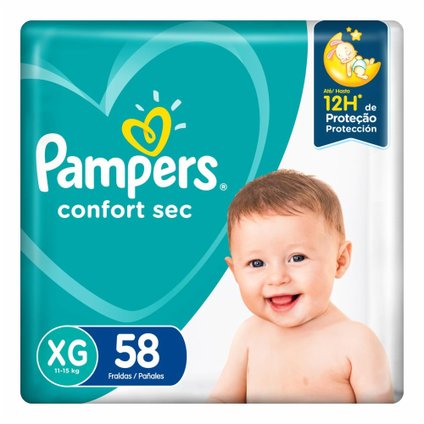 FRALDA PAMPERS CONFORT SEC BAG XG COM 58 UNIDADES