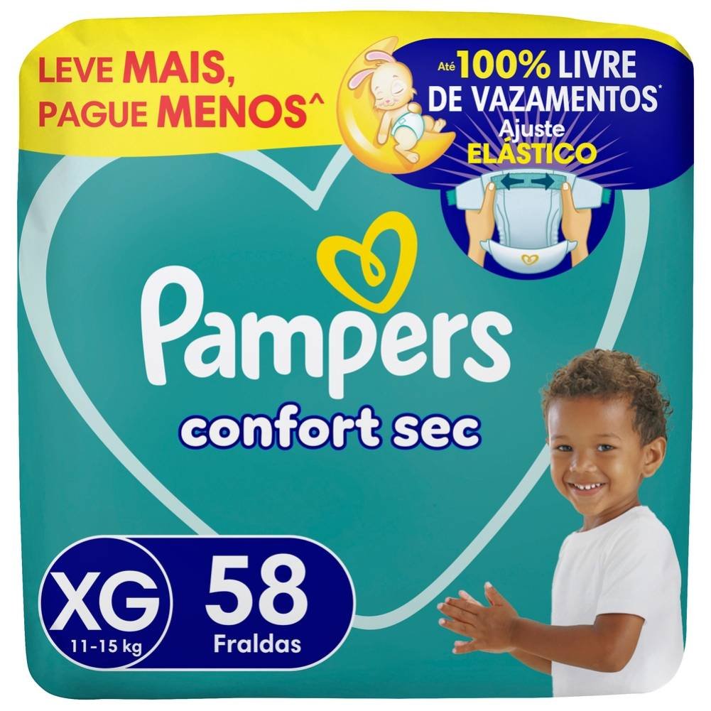 Fralda Pampers Confort Sec Bag Xg 58 Unidades
