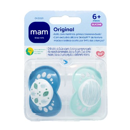 CHUPETA MAM ORIGINAL AZUL 6 MESES + COM 2 UNIDADES