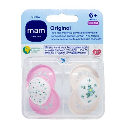 CHUPETA MAM ORIGINAL ROSA 6 MESES + COM 2 UNIDADES