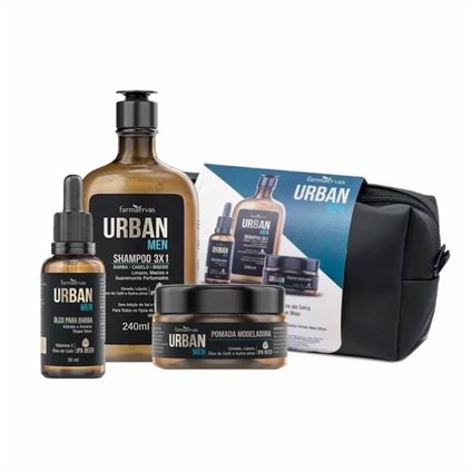 KIT URBAN MEN IPA BEER SHAMPOO 3EM1 240ML + OLEO PARA BARBA 30ML + POMADA 50G GTS NECESSEIRE,