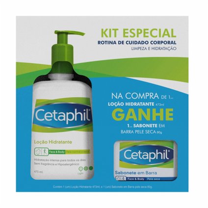 KIT CETAPHIL LOÇÃO HIDRATANTE 473ML GRÁTIS CETAPHIL SABONETE PELE SECA 80G