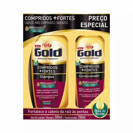 KIT NIELY GOLD COMPRIDOS+FORTES SHAMPOO 300ML + CONDICIONADOR 200ML