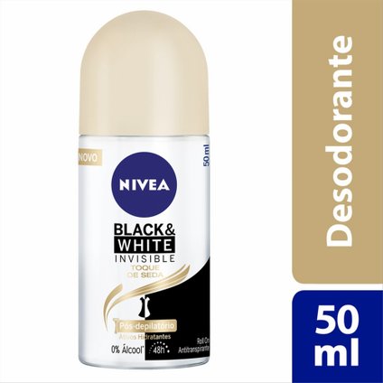 DESODORANTE  ROLLON NIVEA BLACK  WHITE TOQUE DE SEDA FEMININO 50ML