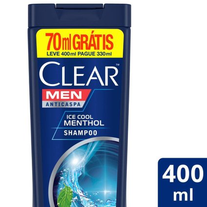SHAMPOO ANTICASPA CLEAR MEN ICE COOL MENTHOL LEVE 400ML PAGUE 330ML