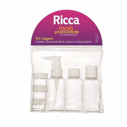 KIT PARA VIAGEM RICCA COM 3 FRASCOS DE 80ML E 3 POTES