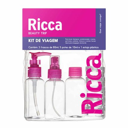 KIT PARA VIAGEM RICCA COM 3 FRASCOS DE 80ML E 5 POTES
