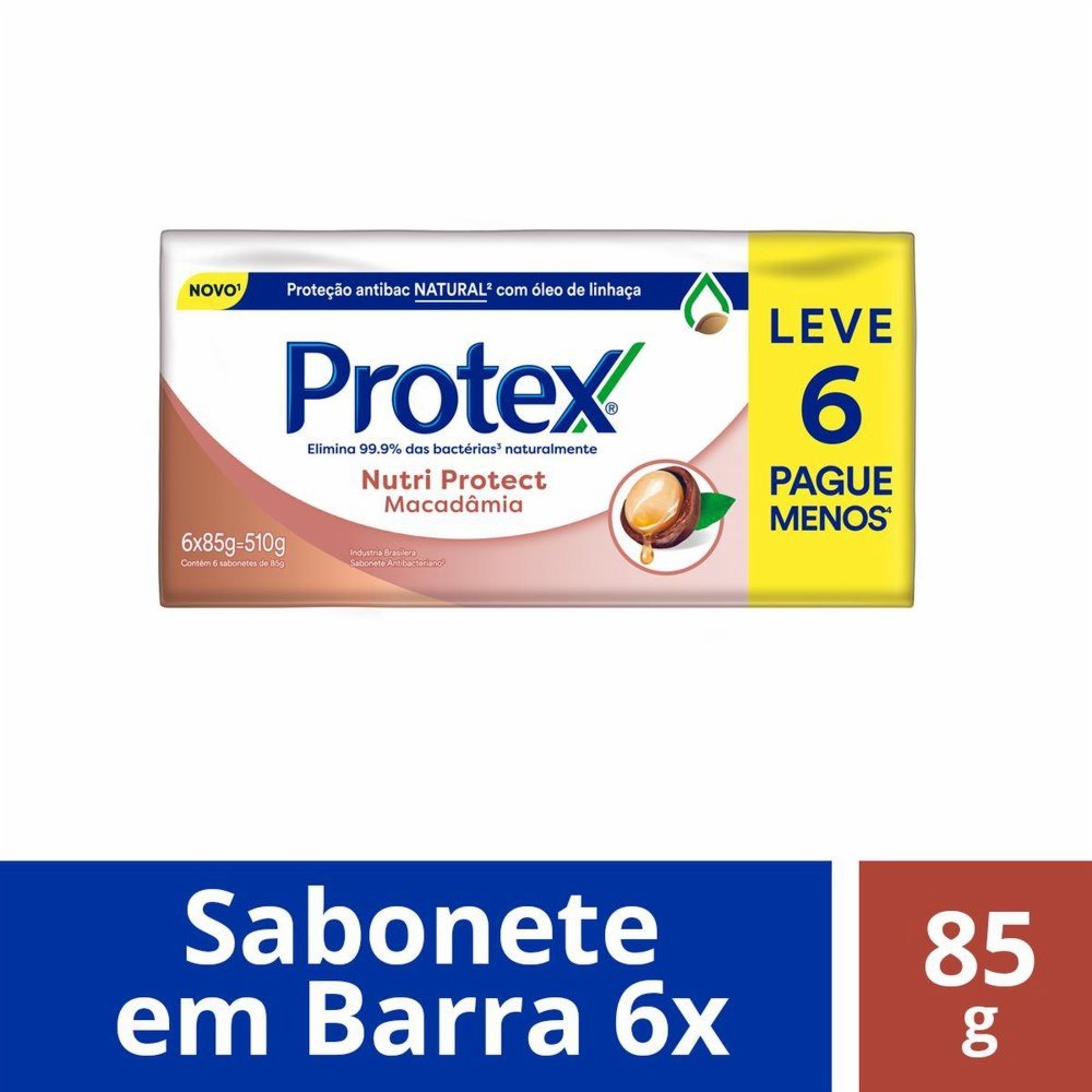 SABONETE ANTIBACTERIANO EM BARRA PROTEX NUTRI PROTECT MACADÂMIA 85G PROMO LEVE 6 PAGUE 5