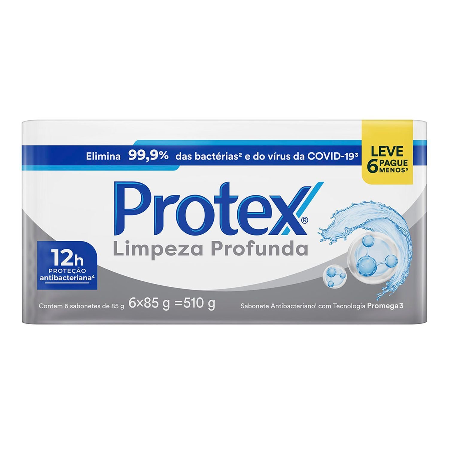 Kit Sabonete Em Barra Protex Limpeza Profunda 85g 6 Unidades