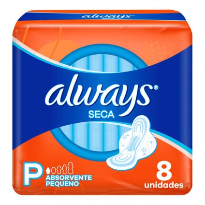 ABSORVENTE ALWAYS TAMANHO P SECA COM ABAS 8 UNIDADES