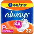 ABSORVENTE ALWAYS TAMANHO P SUAVE COM ABAS PACOTE 32 UNIDADES GRÁTIS 4 ABSORVENTES