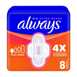 Absorvente Always Dia Ultra Suave Com Abas Fluxo Médio 8 Unidades
