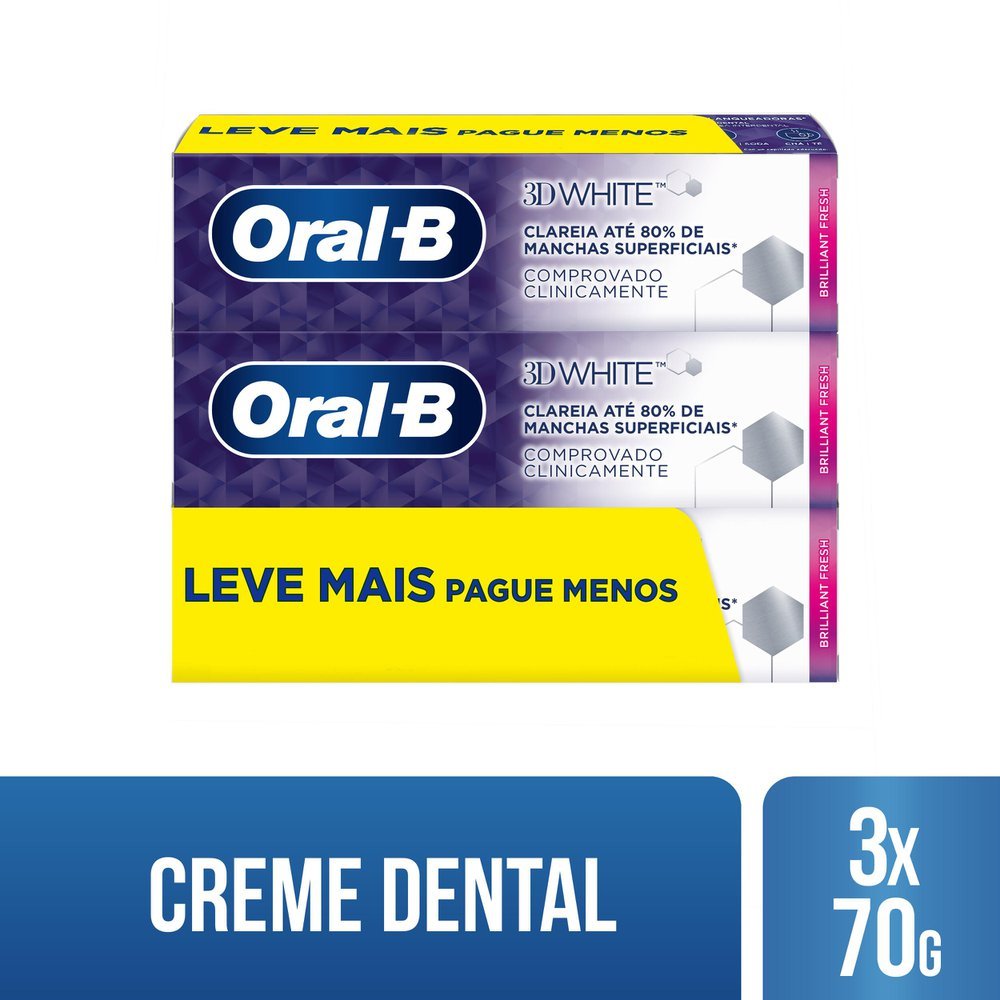 Creme Dental Oral-b 3d White Brilliant Fresh Com 3 Unidades 70g