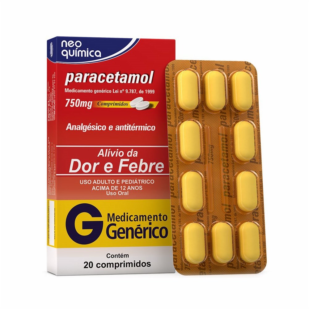 Paracetamol 750mg 20 Comprimidos Neo Química Genérico