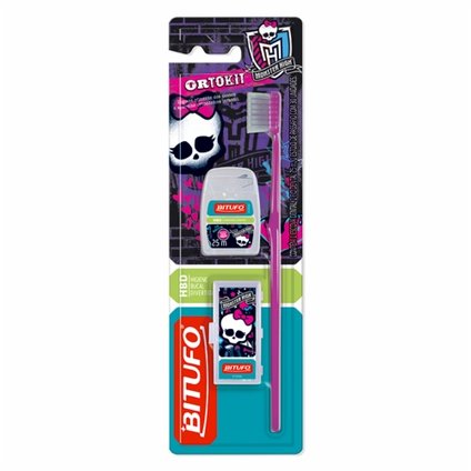 KIT ORTODONTICO BITUFO MONSTER HIGH ESCOVA + FIO DENTAL + PASSA FIO