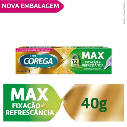 FIXADOR DE PRÓTESE ULTRA COREGA CREME MAX FIXAÇÃO + REFRESCÂNCIA SABOR MENTA 40G