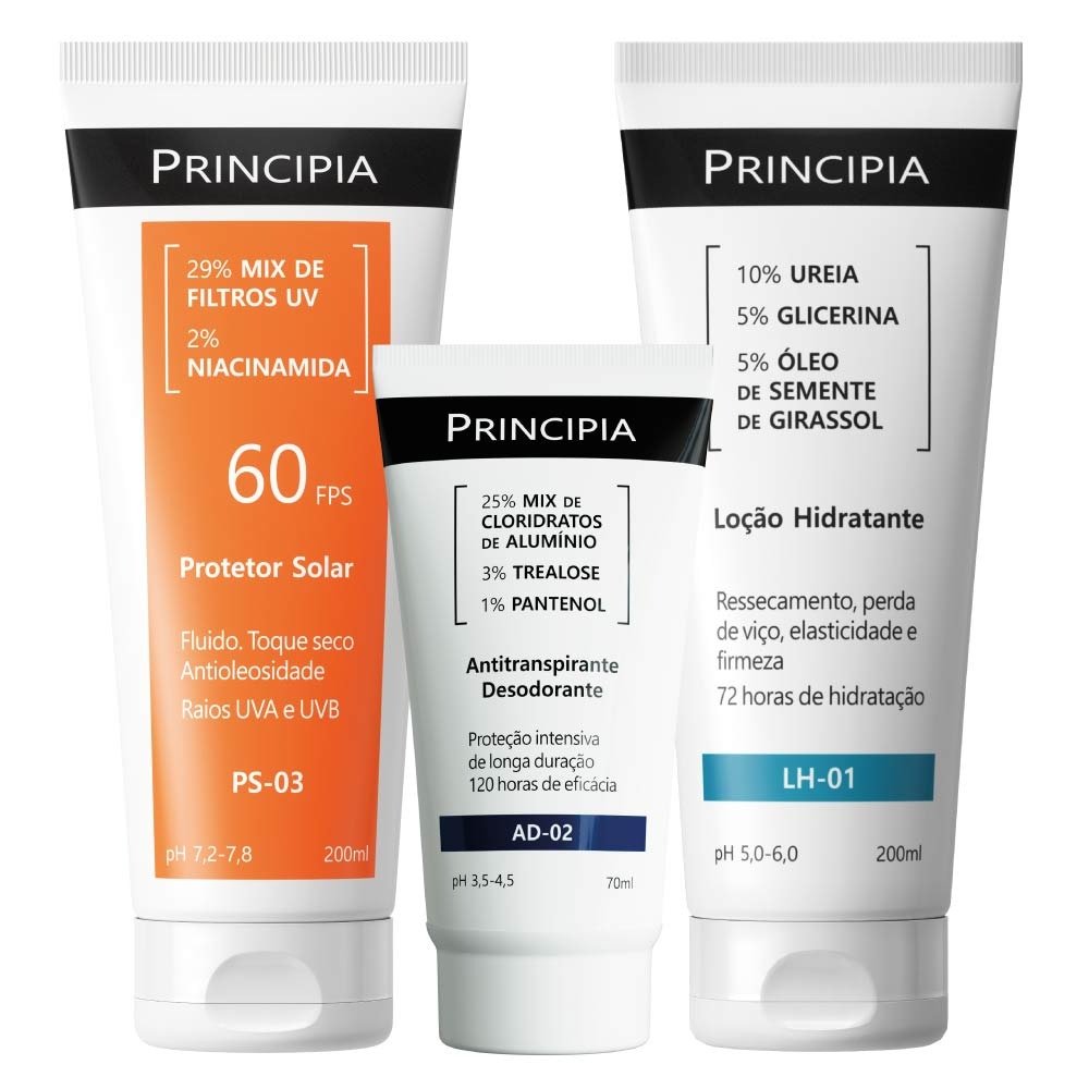 Kit Principia Protetor Solar Fps60 Ps-03 200ml + Desodorante Ad-02 70ml + Loção Hidratante Lh-01 200ml 