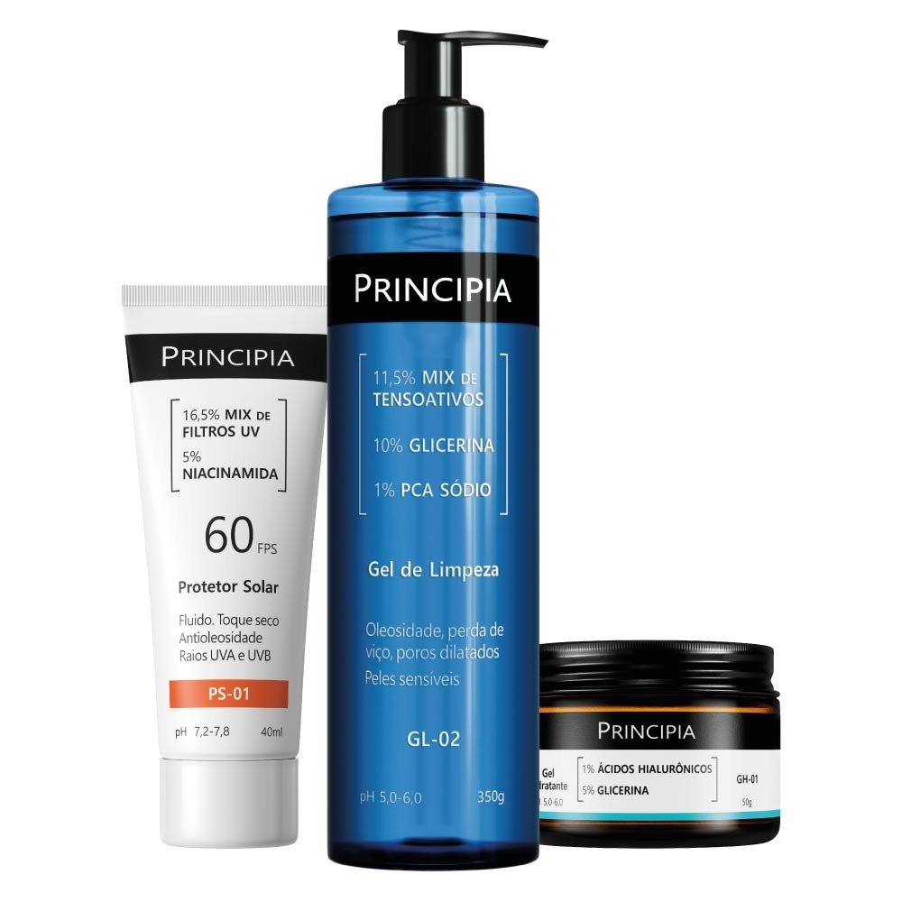 Kit Principia Protetor Solar Fps60 Ps-01 40ml + Gel De Limpeza Gl-02 350g + Creme Hidratante Ch-01 50g