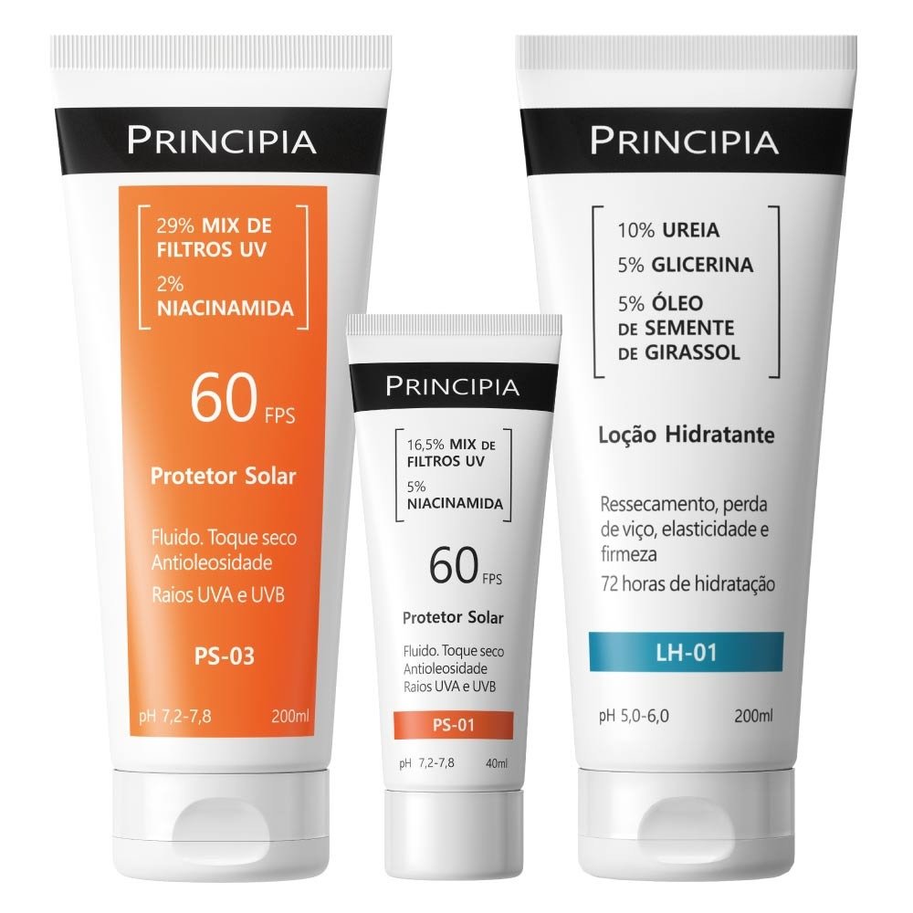 Kit Principia Protetor Solar Corporal Fps60 Ps-03 200ml + Protetor Solar Facial Fps60 Ps-01 40ml + Loção Hidratante Lh-01 200ml