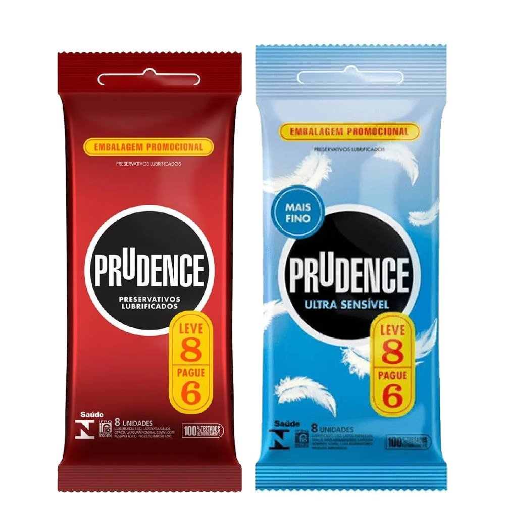 Kit Prudence Preservativo Lubrificado 8 Unidades + Preservativo Ultra Sensível 8 Unidades