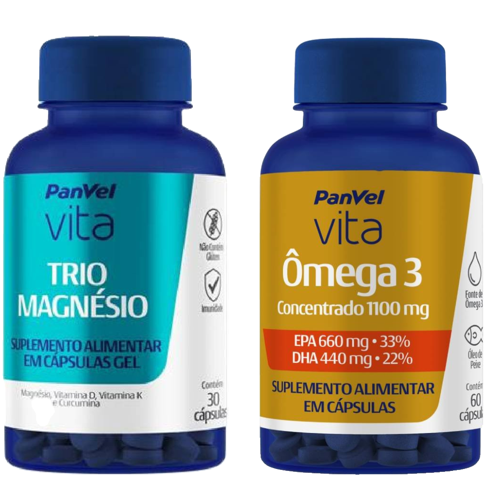 Kit Panvel Vita Suplemento Alimentar Trio De Magnésio 30 Cápsulas Em Gel + Suplemento Alimentar Ômega Concentrado 60 Cápsulas