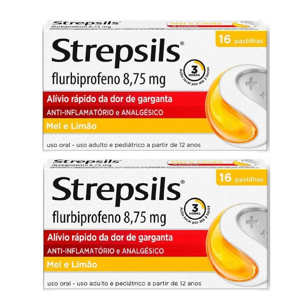 Kit Pastilhas Para Garganta Strepsils Sabor Mel E Limão 32 Pastilhas (2 Caixas 16 Pastilhas)