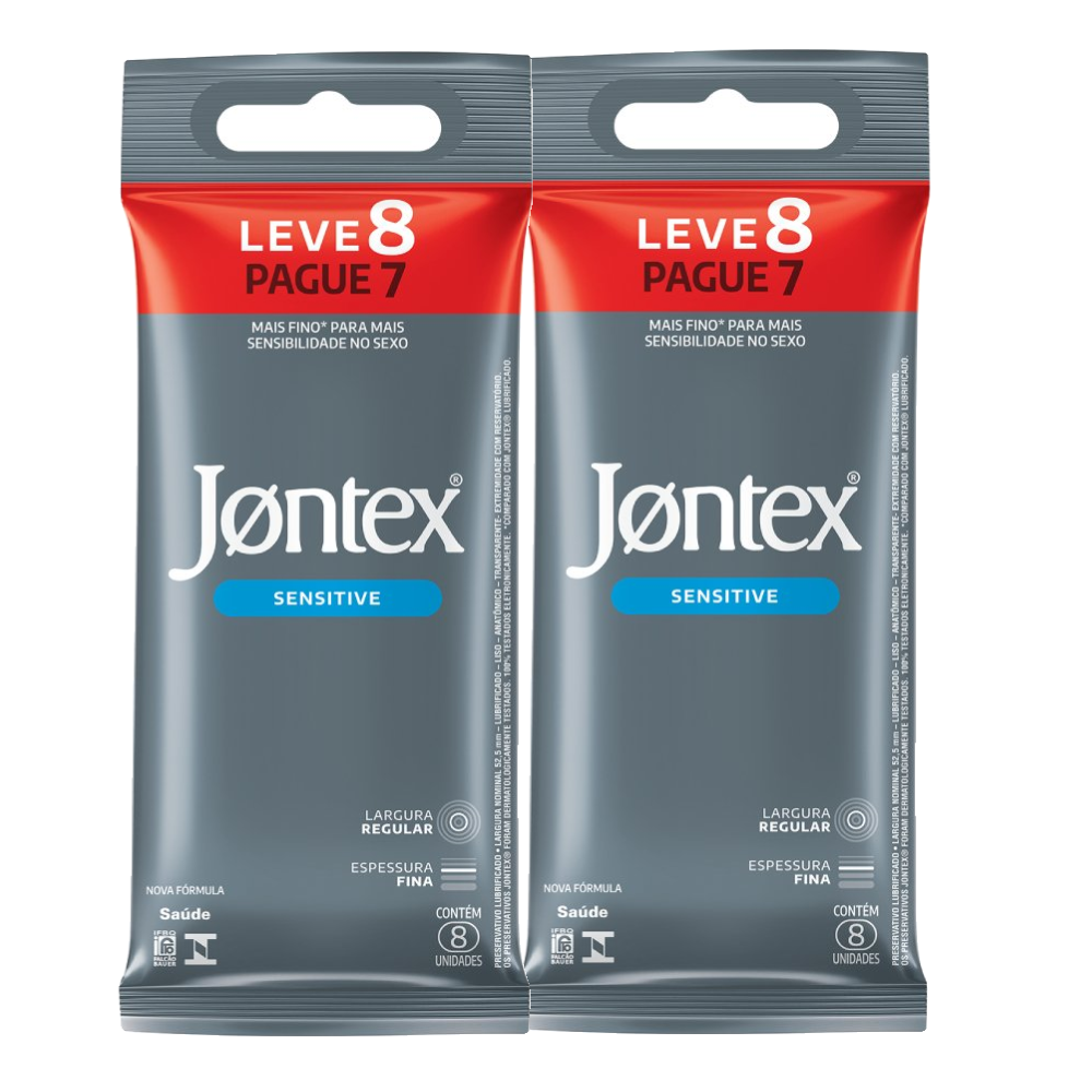 Kit Preservativo Jontex Sensitive 16 Unidades (2 Pacotes De 8 Unidades Cada)