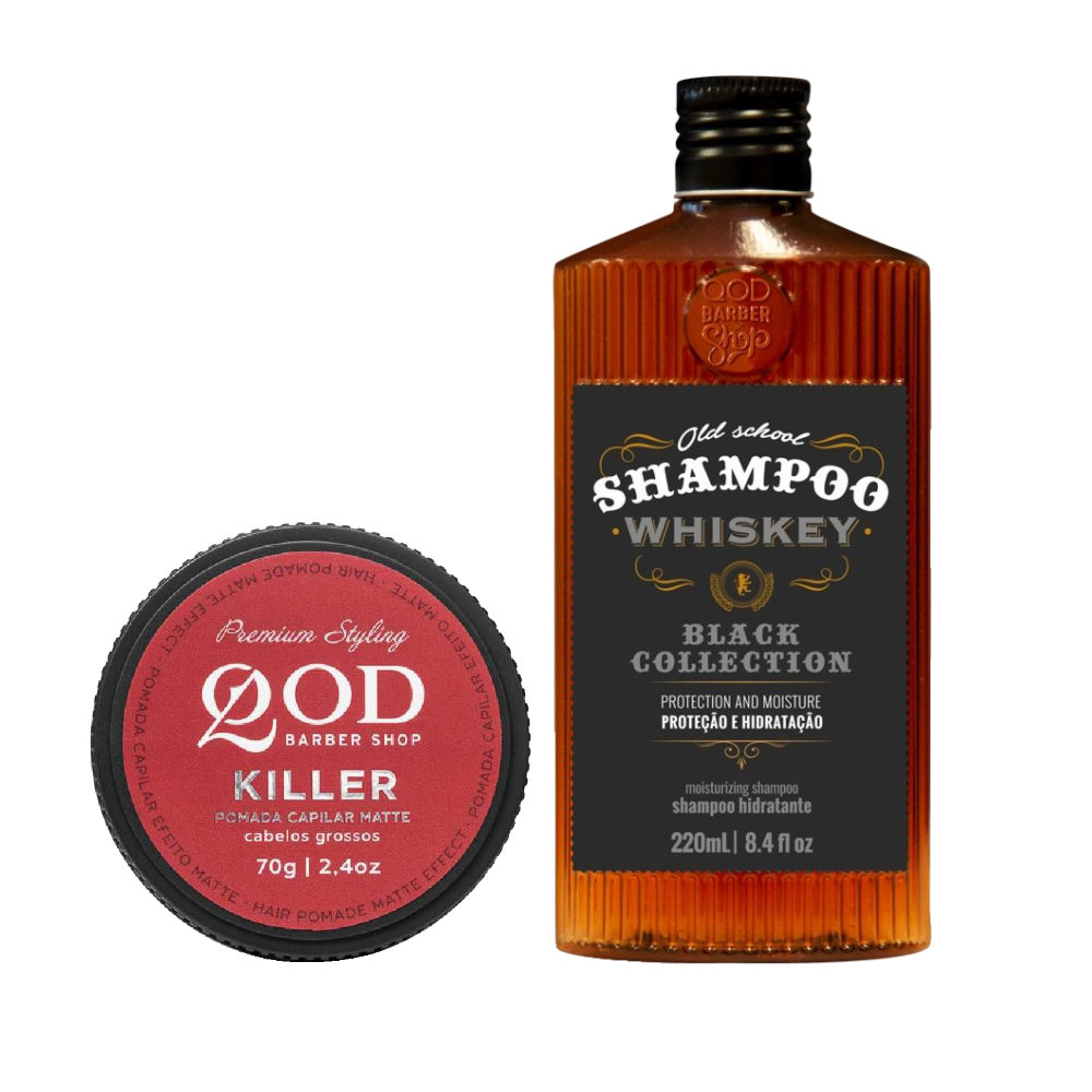 Kit Qod Pomada Modeladora Capilar Barber Shop Killer 70g + Shampoo Whiskey 220ml