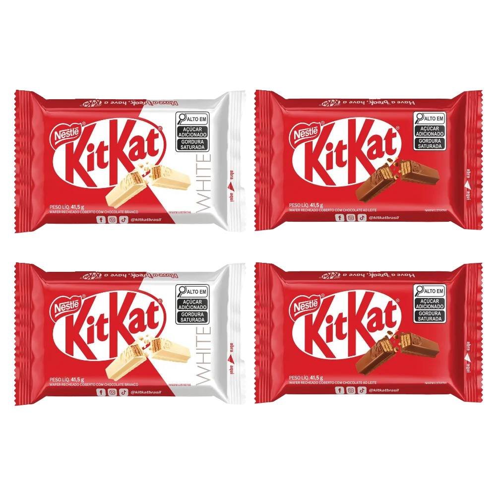 Kit Chocolate Nestlé Kit Kat Ao Leite 41,5g 2 Unidades + Chocolate Nestle White 41,5g 2 Unidades
