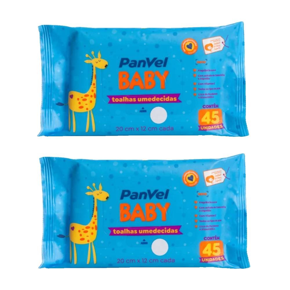 Kit Lenços Umedecidos Panvel Baby 90 Unidades (2 Pacotes De 45 Unidades)