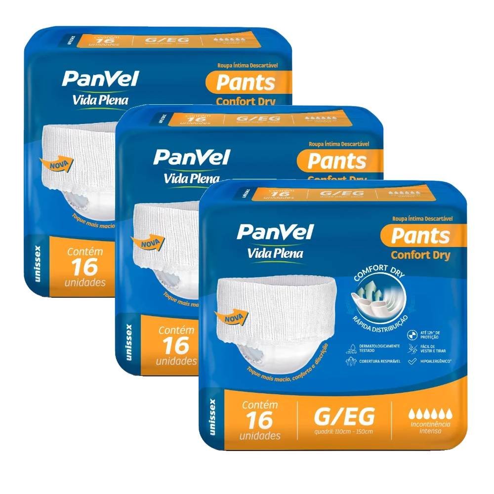 Kit Panvel Vida Plena 48 Unidades Roupas Íntimas Pants G/eg (3 Pacotes De 16 Unidades)