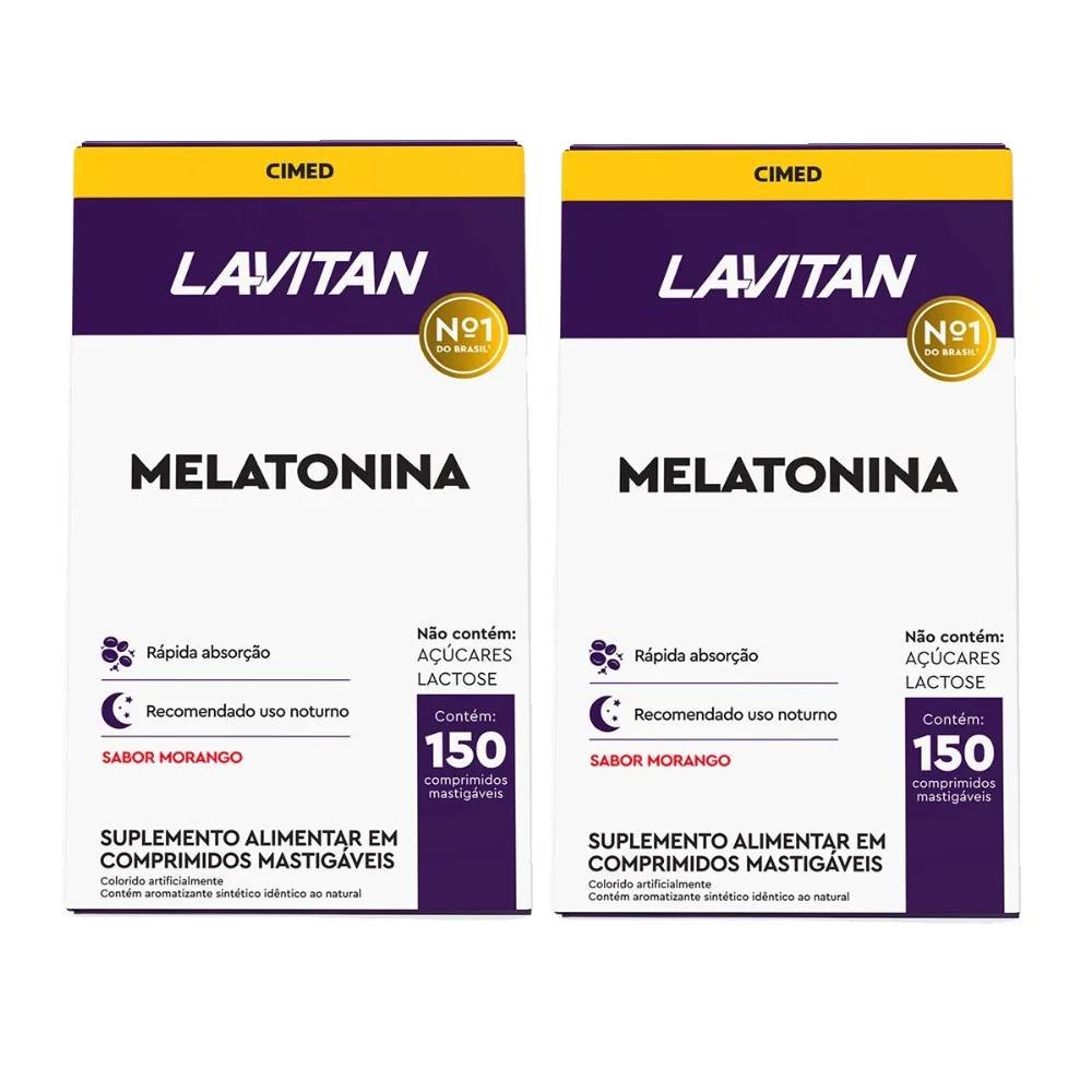 Kit Lavitan Melatonina Sabor Morango 150 Comprimidos Mastigáveis 2 Unidades