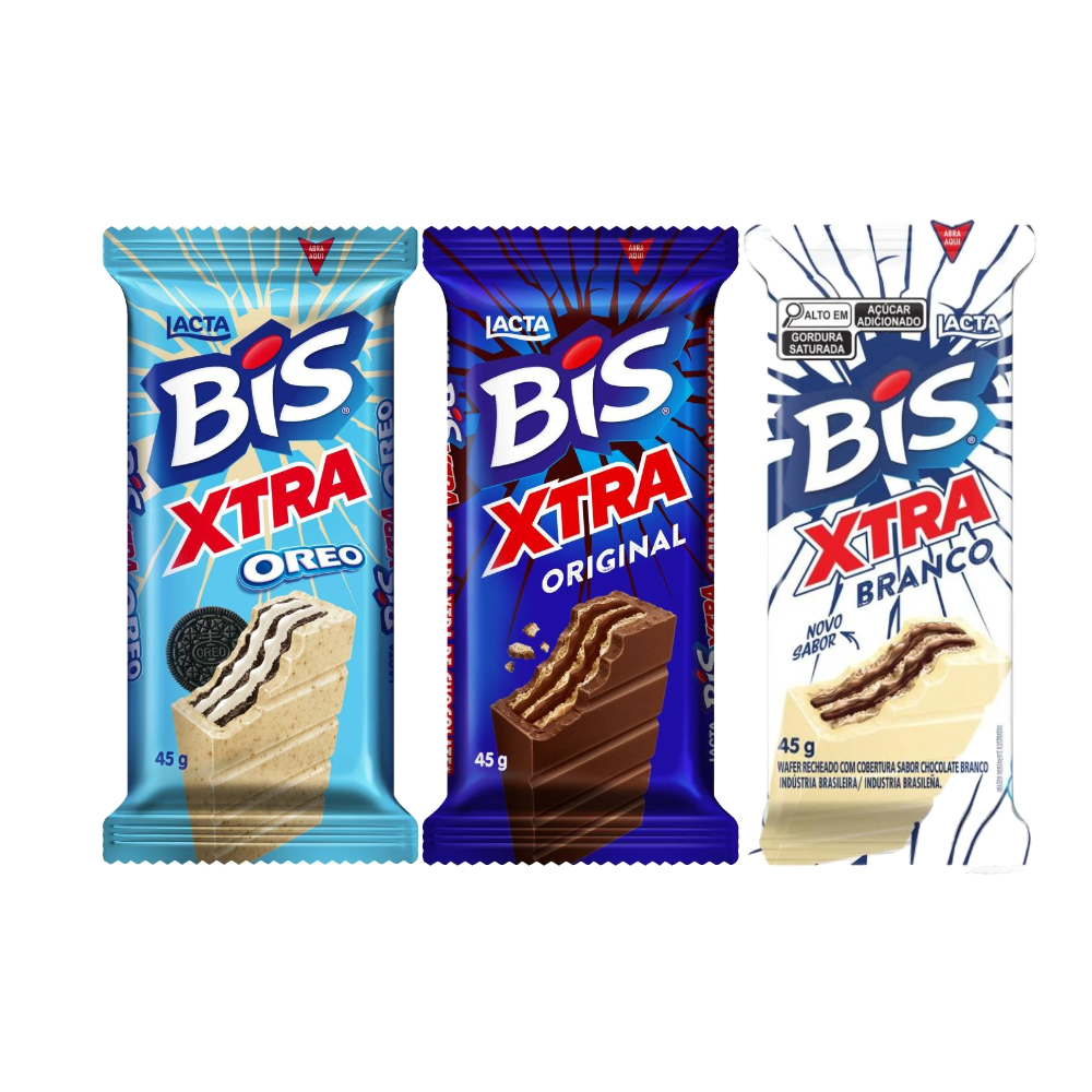 Kit Lacta Chocolate Wafer Bis Xtra Branco 45g + Chocolate Bis Xtra Oreo 45g + Chocolate Bis Xtra 45g