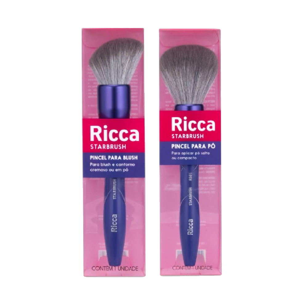 Kit Ricca Pincel Para Pó Starbrush Rs01 + Pincel Para Blush Starbrush Rs02