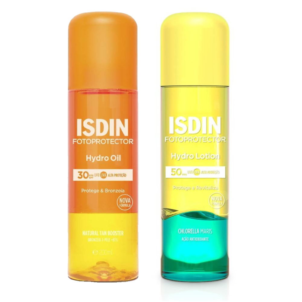 Kit Isdin Protetor Solar Corporal E Bronzeador Hydrooil Fps30 200ml + Protetor Solar Corporal E Antioxidante Hydrolotion Fps50 200ml