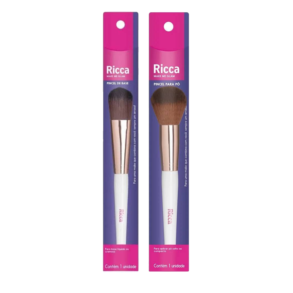 Kit Ricca Pincel Rose Gold Para Base + Pincel Rose Gold Para Pó