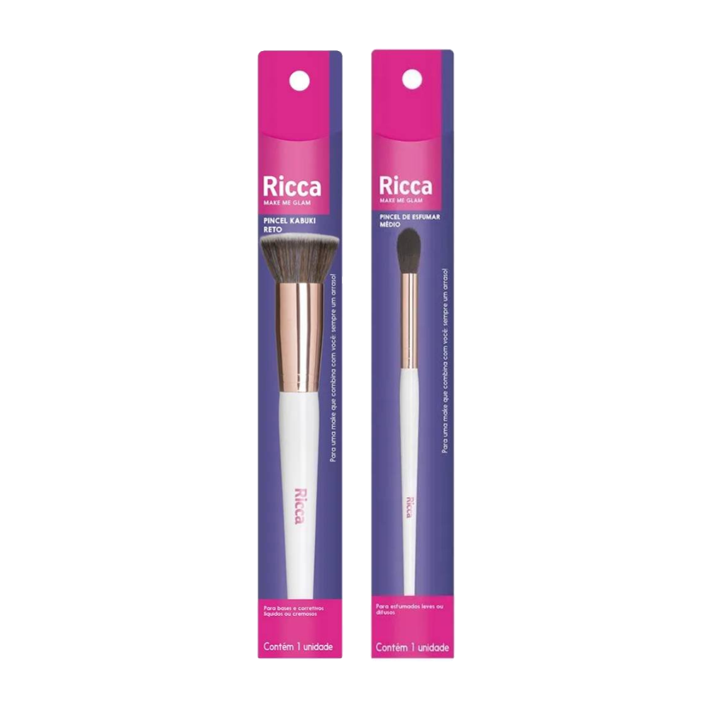 Kit Ricca Pincel Rose Gold Kabuki + Pincel Rose Gold Para Esfumar Médio