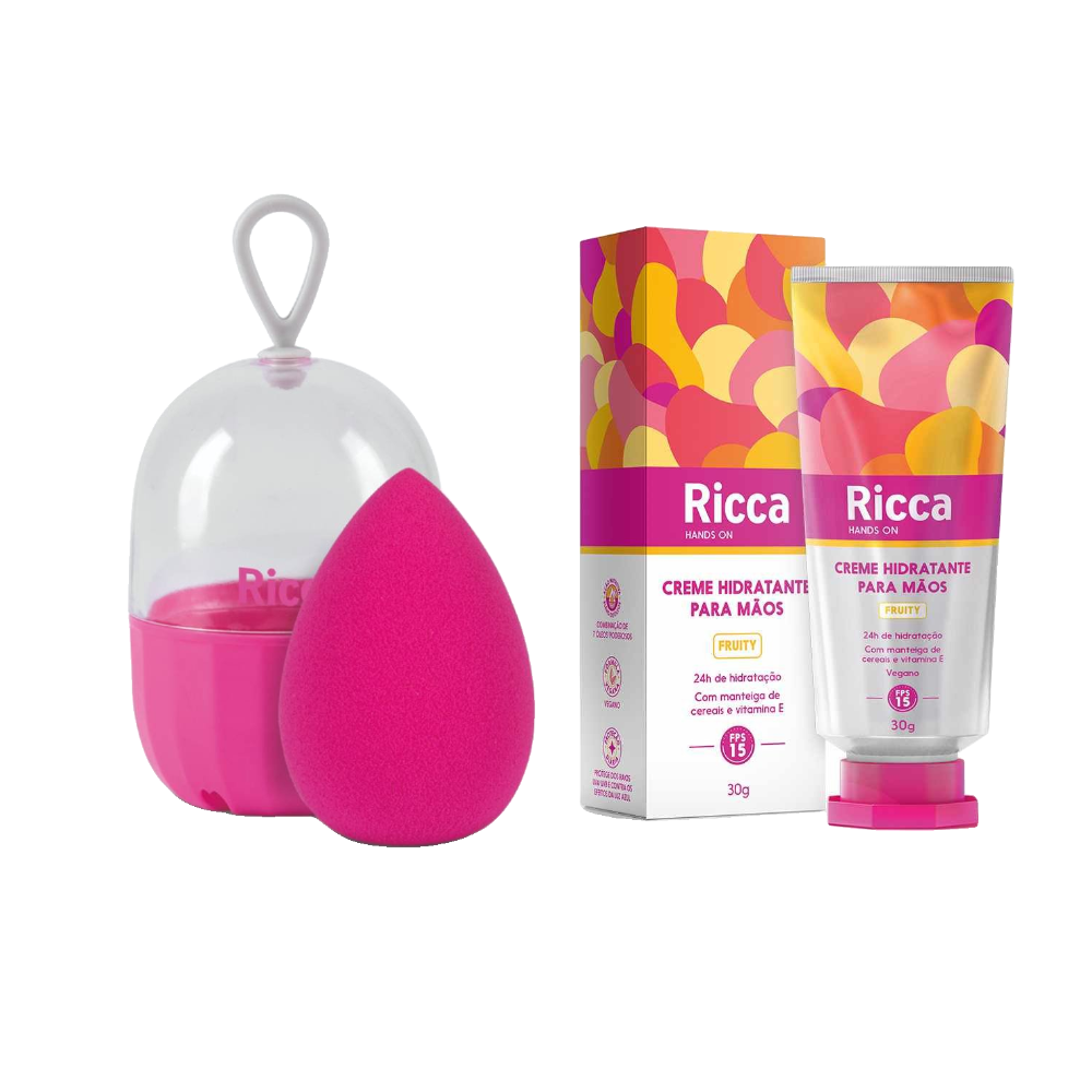Kit Ricca Esponja Para Maquiagem Make Up Perfect 1 Unidade + Creme Hidratante Para Mãos Fps15 Fruity 30g