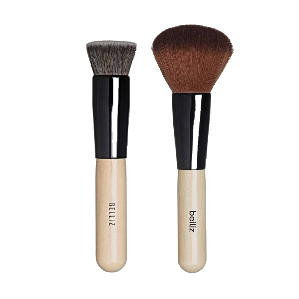 Kit Belliz Pincel Marfim Kabuki Reto + Pincel Marfim Para Pó