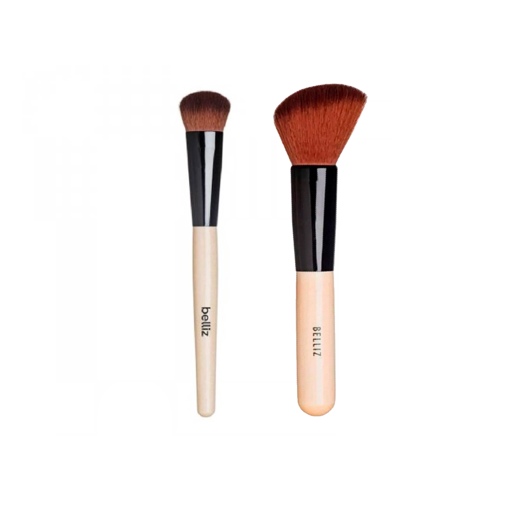 Kit Belliz Pincel Marfim Blush Chanfrado + Pincel Marfim Iluminador E Corretivo