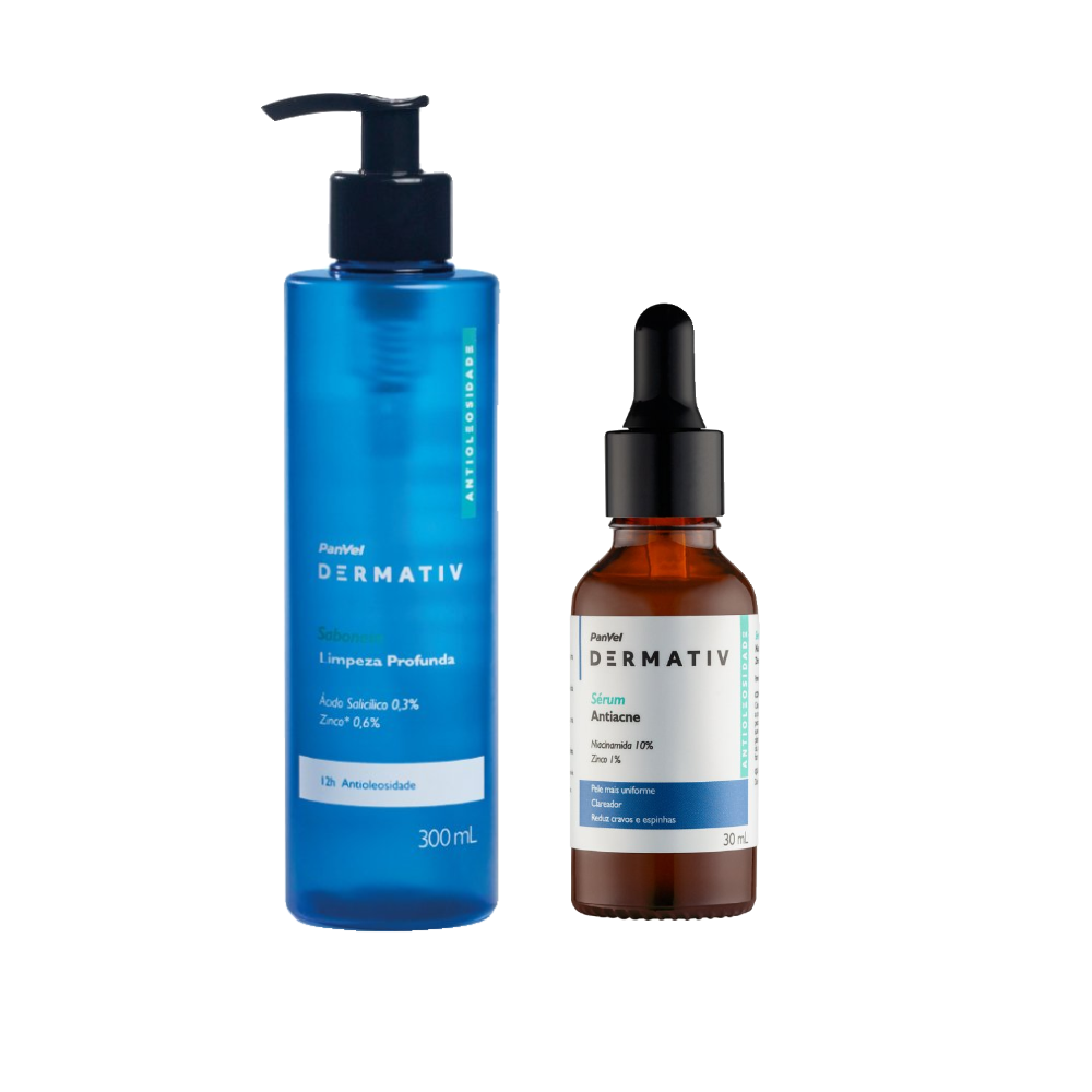 Kit Panvel Gel De Limpeza Facial Dermativ Ácido Salicílico 0,3% + Zinco 0,6% 300ml + Sérum Facial Antiacne Niacinamida 10% + Zinco 1% Dermativ 30ml