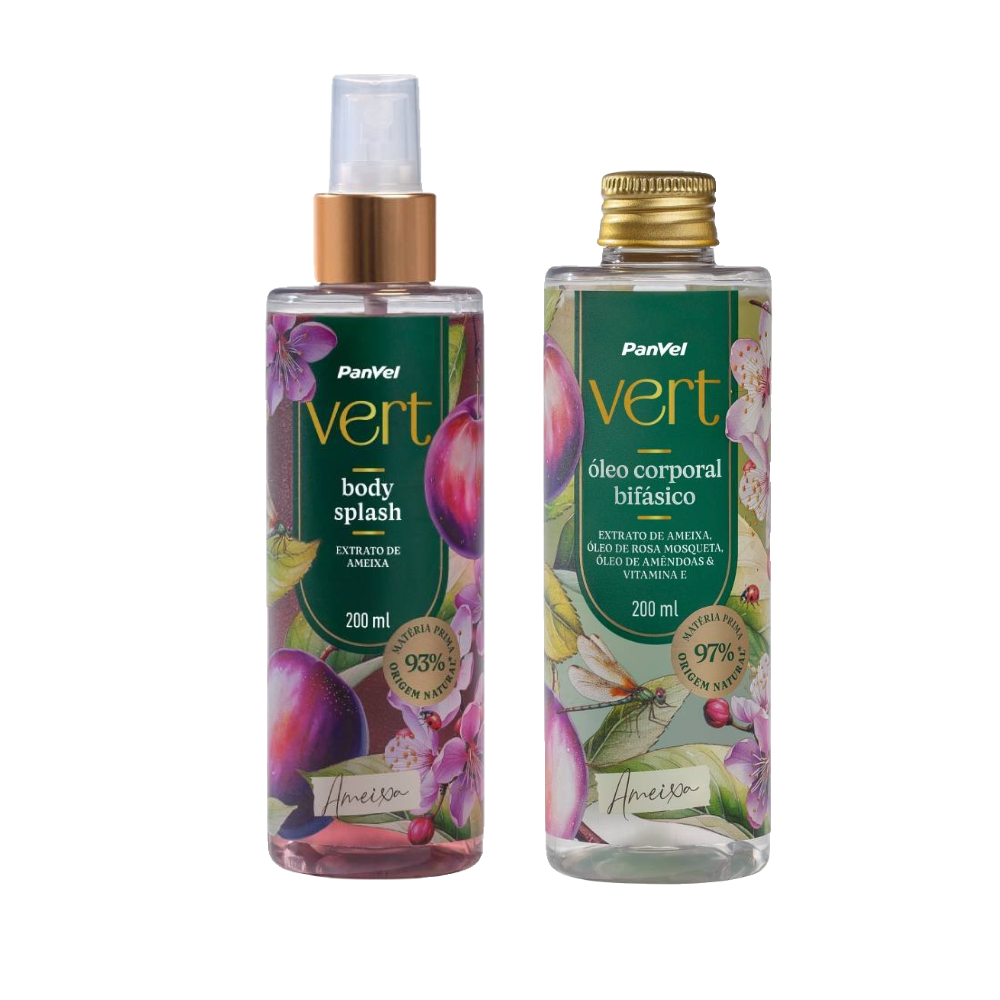 Kit Panvel Body Splash Desodorante Corporal Ameixa Vert 200ml + Óleo Corporal Bifásico Ameixa Vert 200ml
