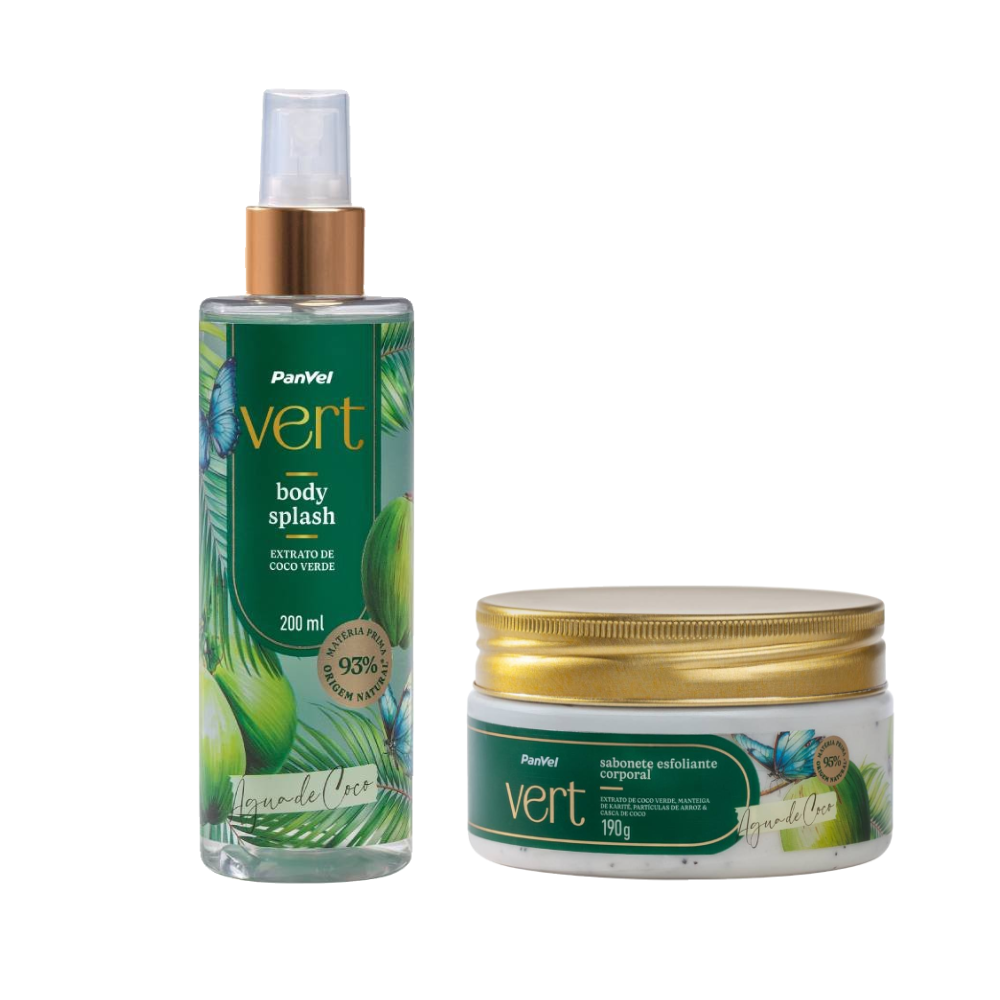 Kit Panvel Sabonete Esfoliante Corporal Água De Coco Vert 190g + Body Splash Desodorante Corporal Água De Coco Vert 200ml