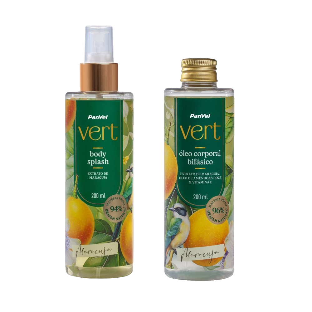 Kit Panvel Óleo Corporal Bifásico Maracujá Vert 200ml + Body Splash Desodorante Corporal Maracujá Vert 200ml
