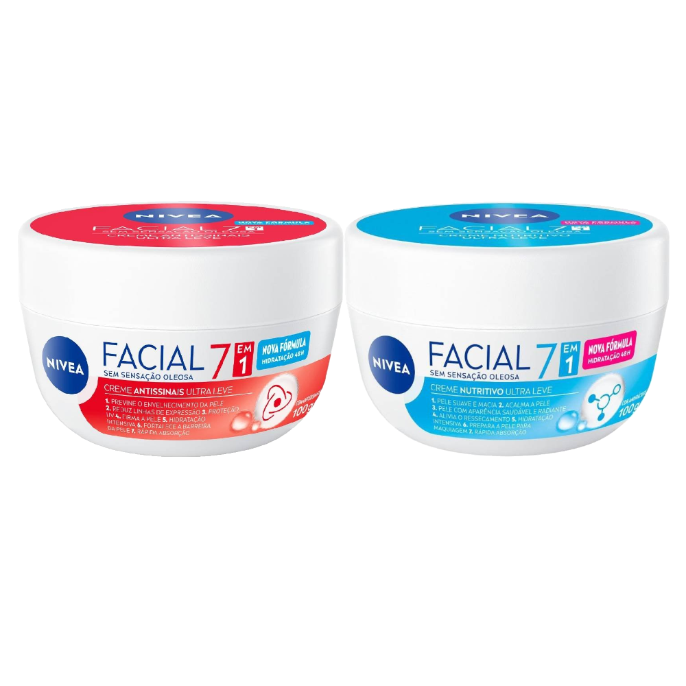 Kit Nivea Creme Facial Antissinais Ultraleve 7 Em 1 100g + Creme Facial Nutritivo Ultraleve 7 Em 1 100g